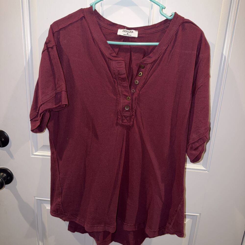 Womens Zenana Size Small Pink Short Sleeve Henly Tee
